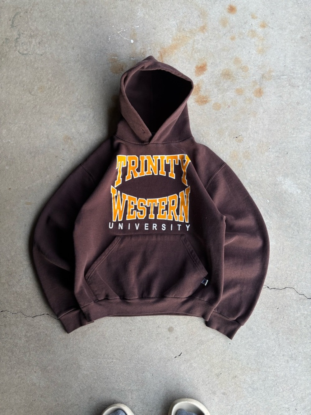 Vintage Brown Trinity Western University Russell Brown Hooded Sweatshirt